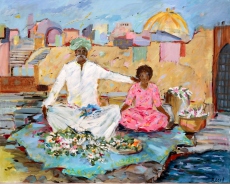 Blumenverkäufer in Pushkar